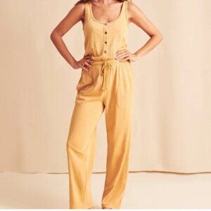 Faherty Terra Organic Cotton Loungewear Jumpsuit Yellow Sleeveless M